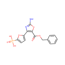 Nc1nc(-c2ccc(P(=O)(O)O)o2)c(C(=O)OCc2ccccc2)o1 ZINC000169326718