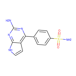 Nc1nc(-c2ccc(S(N)(=O)=O)cc2)c2cc[nH]c2n1 ZINC001772578453