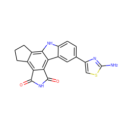 Nc1nc(-c2ccc3[nH]c4c5c(c6c(c4c3c2)C(=O)NC6=O)CCC5)cs1 ZINC000028897204