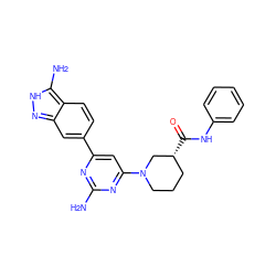 Nc1nc(-c2ccc3c(N)[nH]nc3c2)cc(N2CCC[C@@H](C(=O)Nc3ccccc3)C2)n1 ZINC000071317310