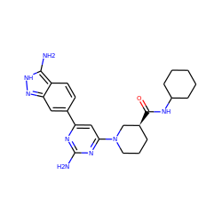 Nc1nc(-c2ccc3c(N)[nH]nc3c2)cc(N2CCC[C@H](C(=O)NC3CCCCC3)C2)n1 ZINC000071318473