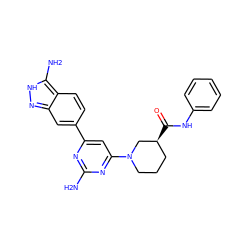 Nc1nc(-c2ccc3c(N)[nH]nc3c2)cc(N2CCC[C@H](C(=O)Nc3ccccc3)C2)n1 ZINC000071277197