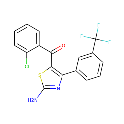 Nc1nc(-c2cccc(C(F)(F)F)c2)c(C(=O)c2ccccc2Cl)s1 ZINC000113414799