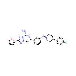 Nc1nc(-c2cccc(CN3CCC(c4ccc(F)cc4)CC3)c2)cc2nc(-c3ccco3)nn12 ZINC000028115944