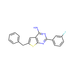 Nc1nc(-c2cccc(F)c2)nc2sc(Cc3ccccc3)cc12 ZINC000096907788