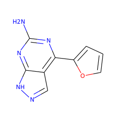 Nc1nc(-c2ccco2)c2cn[nH]c2n1 ZINC000029047358