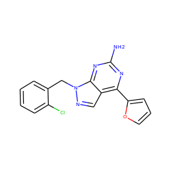 Nc1nc(-c2ccco2)c2cnn(Cc3ccccc3Cl)c2n1 ZINC000029046925