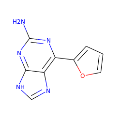 Nc1nc(-c2ccco2)c2nc[nH]c2n1 ZINC000029046264