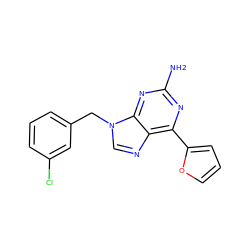 Nc1nc(-c2ccco2)c2ncn(Cc3cccc(Cl)c3)c2n1 ZINC000029048254