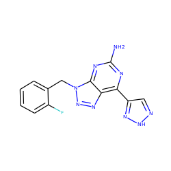 Nc1nc(-c2cn[nH]n2)c2nnn(Cc3ccccc3F)c2n1 ZINC000040877183