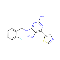 Nc1nc(-c2cncs2)c2nnn(Cc3ccccc3F)c2n1 ZINC000033993507