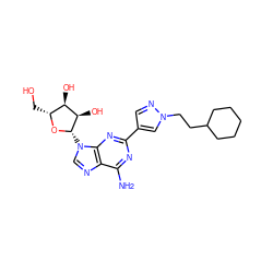 Nc1nc(-c2cnn(CCC3CCCCC3)c2)nc2c1ncn2[C@@H]1O[C@H](CO)[C@@H](O)[C@H]1O ZINC000013818983