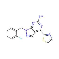 Nc1nc(-c2nccs2)c2cnn(Cc3ccccc3F)c2n1 ZINC000029046392