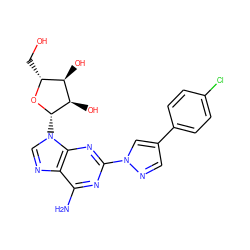 Nc1nc(-n2cc(-c3ccc(Cl)cc3)cn2)nc2c1ncn2[C@@H]1O[C@H](CO)[C@@H](O)[C@H]1O ZINC000013818928