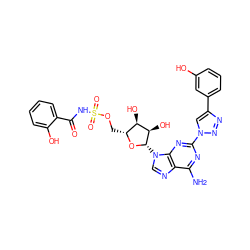 Nc1nc(-n2cc(-c3cccc(O)c3)nn2)nc2c1ncn2[C@@H]1O[C@H](COS(=O)(=O)NC(=O)c2ccccc2O)[C@@H](O)[C@H]1O ZINC000058569400