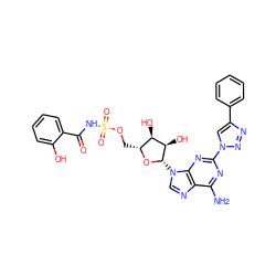 Nc1nc(-n2cc(-c3ccccc3)nn2)nc2c1ncn2[C@@H]1O[C@H](COS(=O)(=O)NC(=O)c2ccccc2O)[C@@H](O)[C@H]1O ZINC000044430764