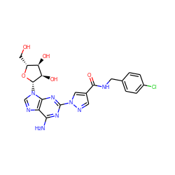 Nc1nc(-n2cc(C(=O)NCc3ccc(Cl)cc3)cn2)nc2c1ncn2[C@@H]1O[C@H](CO)[C@@H](O)[C@H]1O ZINC000013818951