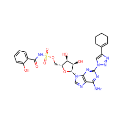 Nc1nc(-n2cc(C3=CCCCC3)nn2)nc2c1ncn2[C@@H]1O[C@H](COS(=O)(=O)NC(=O)c2ccccc2O)[C@@H](O)[C@H]1O ZINC000042834390