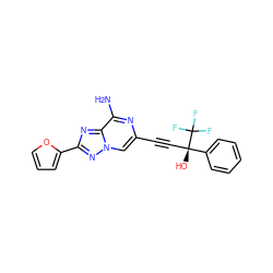 Nc1nc(C#C[C@@](O)(c2ccccc2)C(F)(F)F)cn2nc(-c3ccco3)nc12 ZINC000028136930