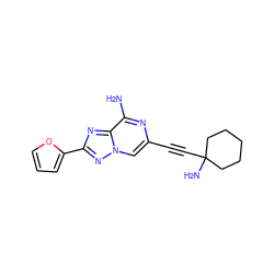 Nc1nc(C#CC2(N)CCCCC2)cn2nc(-c3ccco3)nc12 ZINC000028356006