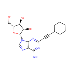 Nc1nc(C#CC2CCCCC2)nc2c1ncn2[C@@H]1O[C@H](CO)[C@@H](O)[C@H]1O ZINC000012405360