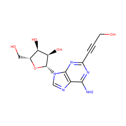 Nc1nc(C#CCO)nc2c1ncn2[C@@H]1O[C@H](CO)[C@@H](O)[C@H]1O ZINC000012405273