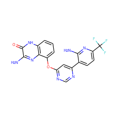 Nc1nc(C(F)(F)F)ccc1-c1cc(Oc2cccc3[nH]c(=O)c(N)nc23)ncn1 ZINC000040892731