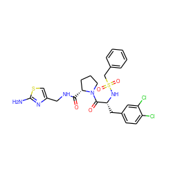 Nc1nc(CNC(=O)[C@@H]2CCCN2C(=O)[C@@H](Cc2ccc(Cl)c(Cl)c2)NS(=O)(=O)Cc2ccccc2)cs1 ZINC000027207224