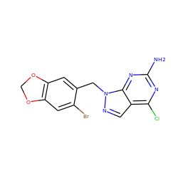 Nc1nc(Cl)c2cnn(Cc3cc4c(cc3Br)OCO4)c2n1 ZINC001772599969