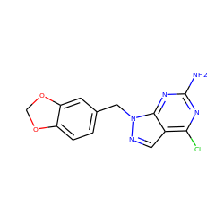 Nc1nc(Cl)c2cnn(Cc3ccc4c(c3)OCO4)c2n1 ZINC001772586001