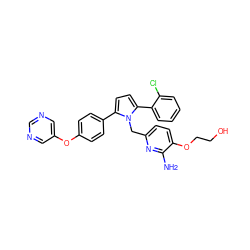 Nc1nc(Cn2c(-c3ccc(Oc4cncnc4)cc3)ccc2-c2ccccc2Cl)ccc1OCCO ZINC000035985970