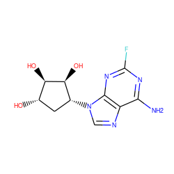 Nc1nc(F)nc2c1ncn2[C@@H]1C[C@H](O)[C@@H](O)[C@H]1O ZINC000013587236