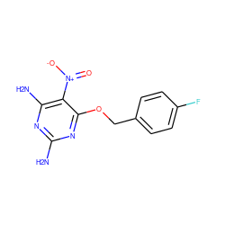 Nc1nc(N)c([N+](=O)[O-])c(OCc2ccc(F)cc2)n1 ZINC000013778023