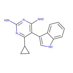 Nc1nc(N)c(-c2c[nH]c3ccccc23)c(C2CC2)n1 ZINC001772571233