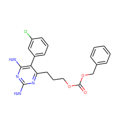 Nc1nc(N)c(-c2cccc(Cl)c2)c(CCCOC(=O)OCc2ccccc2)n1 ZINC000013559297