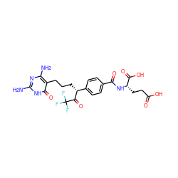 Nc1nc(N)c(CCC[C@@H](C(=O)C(F)(F)F)c2ccc(C(=O)N[C@@H](CCC(=O)O)C(=O)O)cc2)c(=O)[nH]1 ZINC000036348466