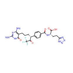 Nc1nc(N)c(CCC[C@@H](C(=O)C(F)(F)F)c2ccc(C(=O)N[C@@H](CCc3nnn[nH]3)C(=O)O)cc2)c(=O)[nH]1 ZINC000036348452