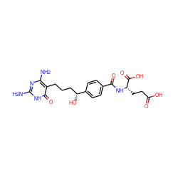 Nc1nc(N)c(CCC[C@@H](O)c2ccc(C(=O)N[C@@H](CCC(=O)O)C(=O)O)cc2)c(=O)[nH]1 ZINC000040835249