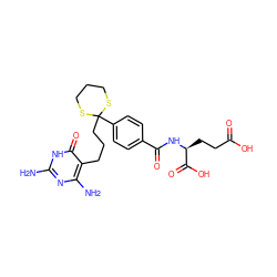 Nc1nc(N)c(CCCC2(c3ccc(C(=O)N[C@@H](CCC(=O)O)C(=O)O)cc3)SCCCS2)c(=O)[nH]1 ZINC000044351331