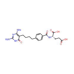 Nc1nc(N)c(CCCCc2ccc(C(=O)N[C@@H](CCC(=O)O)C(=O)O)cc2)c(=O)[nH]1 ZINC000006142375