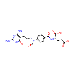 Nc1nc(N)c(CCCN(C=O)c2ccc(C(=O)N[C@@H](CCC(=O)O)C(=O)O)cc2)c(=O)[nH]1 ZINC000004650639