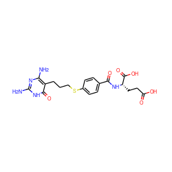 Nc1nc(N)c(CCCSc2ccc(C(=O)N[C@@H](CCC(=O)O)C(=O)O)cc2)c(=O)[nH]1 ZINC000004770686