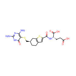 Nc1nc(N)c(SC[C@@H]2CCc3cc(C(=O)N[C@@H](CCC(=O)O)C(=O)O)sc3C2)c(=O)[nH]1 ZINC000003807032