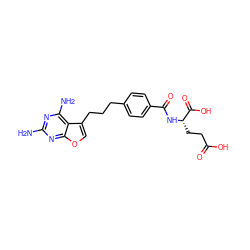 Nc1nc(N)c2c(CCCc3ccc(C(=O)N[C@@H](CCC(=O)O)C(=O)O)cc3)coc2n1 ZINC000013586782