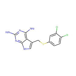 Nc1nc(N)c2c(CSc3ccc(Cl)c(Cl)c3)c[nH]c2n1 ZINC000013652163