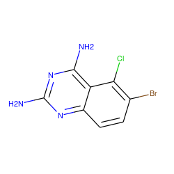 Nc1nc(N)c2c(Cl)c(Br)ccc2n1 ZINC000005973968