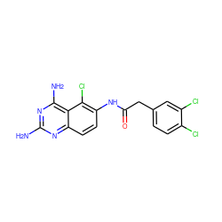 Nc1nc(N)c2c(Cl)c(NC(=O)Cc3ccc(Cl)c(Cl)c3)ccc2n1 ZINC000025968719