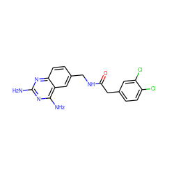 Nc1nc(N)c2cc(CNC(=O)Cc3ccc(Cl)c(Cl)c3)ccc2n1 ZINC000025968707