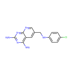 Nc1nc(N)c2cc(CNc3ccc(Cl)cc3)cnc2n1 ZINC000003815020