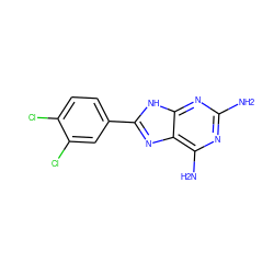 Nc1nc(N)c2nc(-c3ccc(Cl)c(Cl)c3)[nH]c2n1 ZINC000000006933